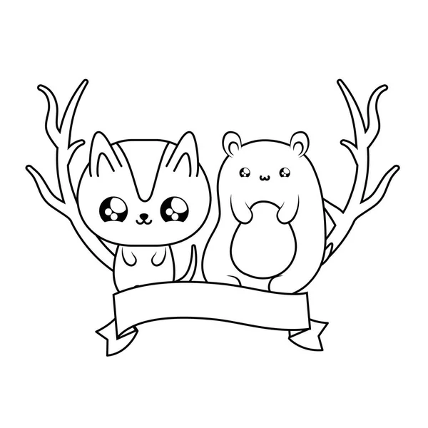 Niedliche Katze mit Bärenbaby kawaii — Stockvektor