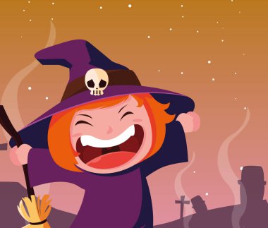 cadılar bayramı sahnesinde bir cadı kılığında kız