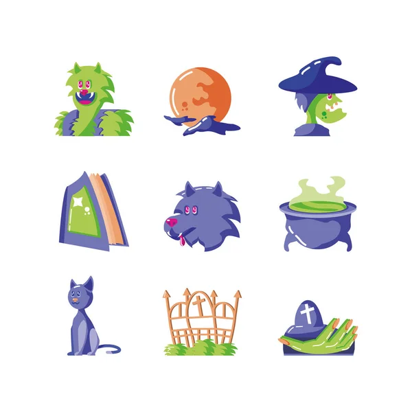 Bundel Halloween met set icons — Stockvector