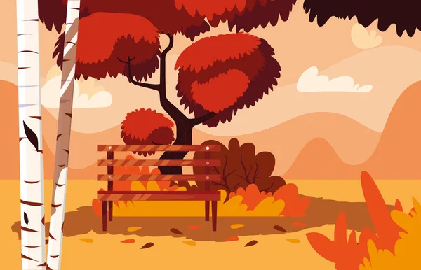 Сцена осеннего пейзажа с креслом в парке — стоковый вектор