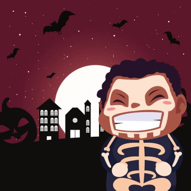 cadılar bayramı sahnesinde ölü bir kafatası kılığında çocuk