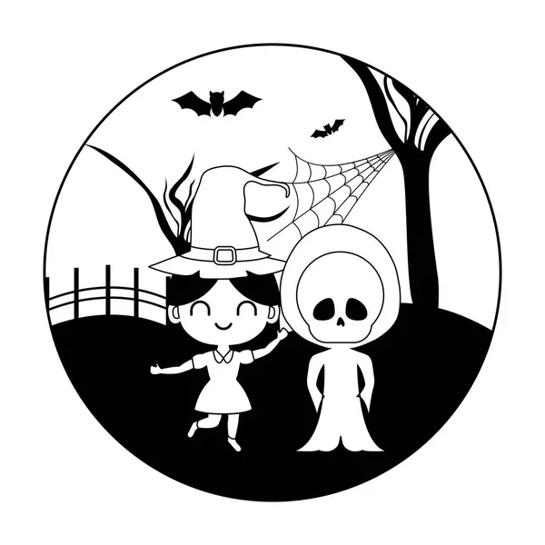 Bambini carini travestiti da icone Halloween — Vettoriale Stock