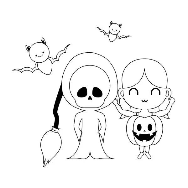 Enfants mignons déguisés avec des icônes Halloween — Image vectorielle