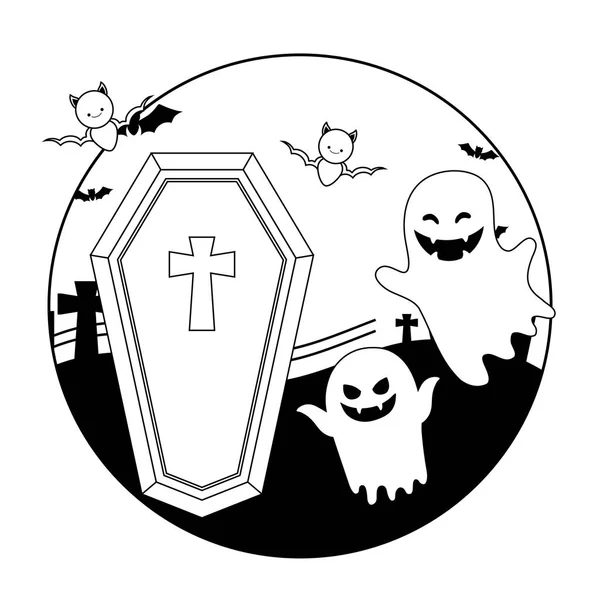 Fantasma de Halloween espeluznante con iconos de Halloween — Archivo Imágenes Vectoriales