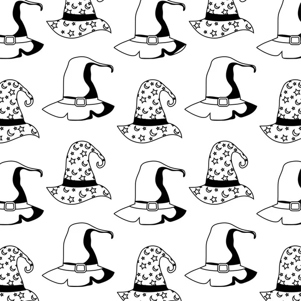 巫师帽和女巫帽子的模式 — 图库矢量图片