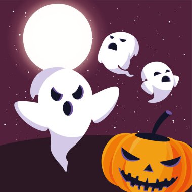 cadılar bayramı sahnesinde ay ile hayalet