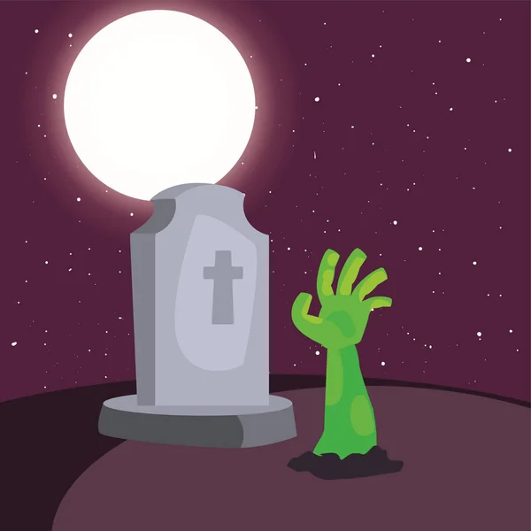 Ręka zombie w scenie cmentarza — Wektor stockowy