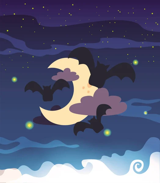 Nietoperze pływające w scenie Halloween — Wektor stockowy