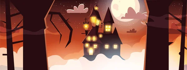 ハロウィーンのシーンで月と怖い城 — ストックベクタ