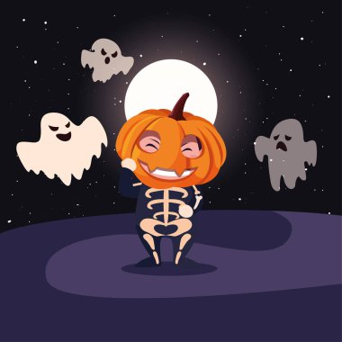 cadılar bayramı sahnesinde ölü bir kafatası kılığında çocuk