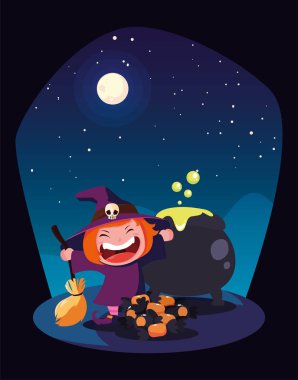 cadılar bayramı sahnesinde bir cadı kılığında kız