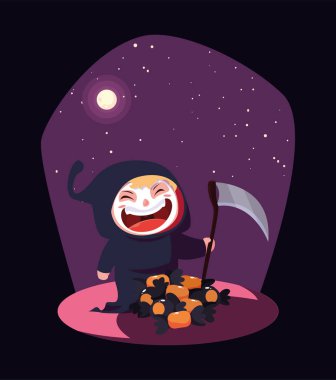 cadılar bayramı sahnesinde ölüm kılığında sevimli çocuk