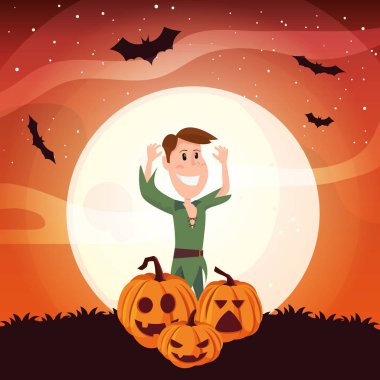 cadılar bayramı sahnesinde çocuk kılık değiştirmiş