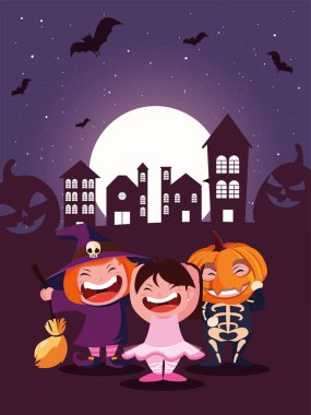 cadılar bayramı sahnesinde sevimli çocuklar kılık