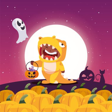 cadılar bayramı sahnesinde çocuk kılık değiştirmiş