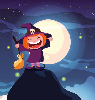 cadılar bayramı sahnesinde bir cadı kılığında kız