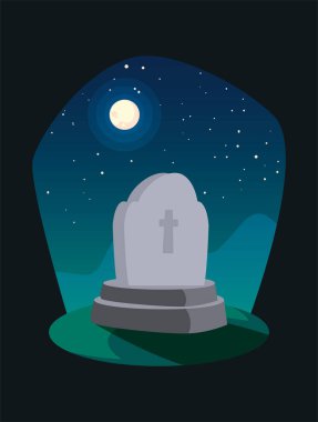 cadılar bayramı sahnesinde ay ile mezarlık mezar taşı