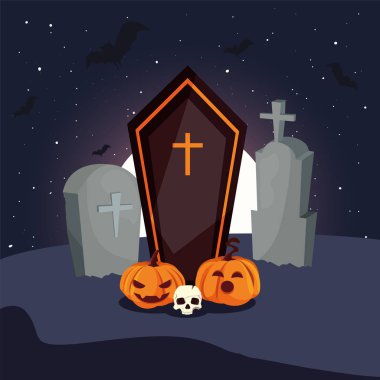 mezarlık sahnesinde hıristiyan haç ile ahşap tabut