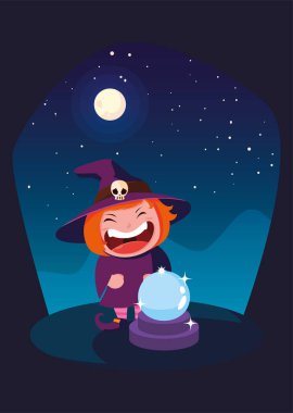 cadılar bayramı sahnesinde bir cadı kılığında kız