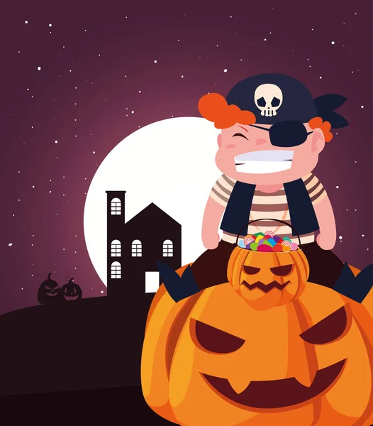 Garçon déguisé en scène de halloween — Image vectorielle