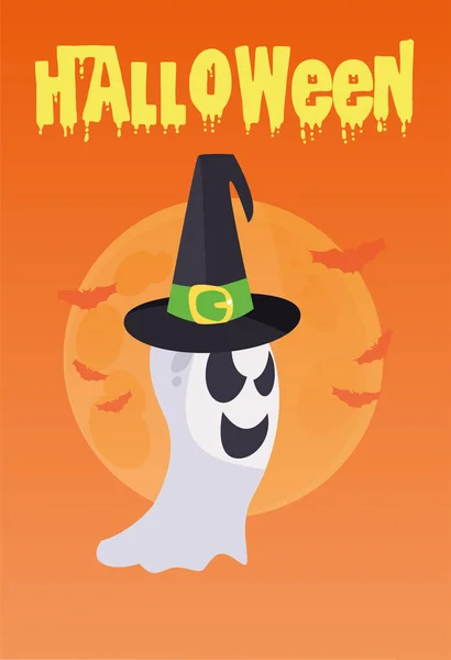 Ghost with label of halloween — Stock Vector
