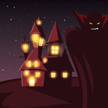 cadılar bayramı sahnesinde vampir kılığında adam