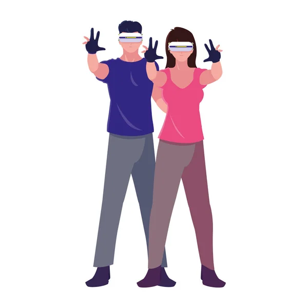 Homme et femme utilisant la technologie de la réalité augmentée — Image vectorielle