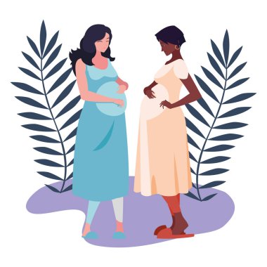 Yaprak vektör tasarımı ile izole hamile kadınlar