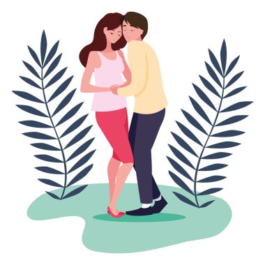 Izole hamile kadın ve erkek yaprakları tasarımı ile