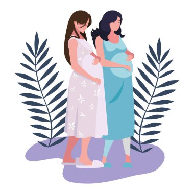 Yaprak vektör tasarımı ile izole hamile kadınlar