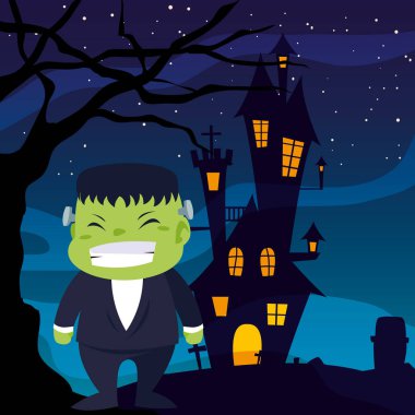 Cadılar Bayramı kostümlü çocuk vektör tasarımı