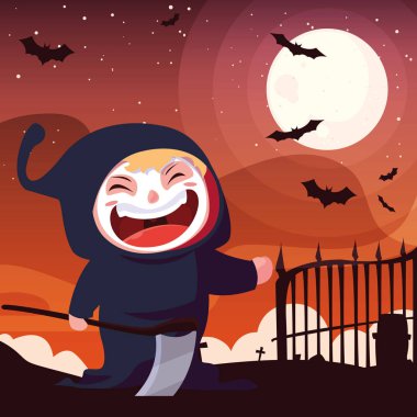 Cadılar Bayramı kostümlü çocuk vektör tasarımı