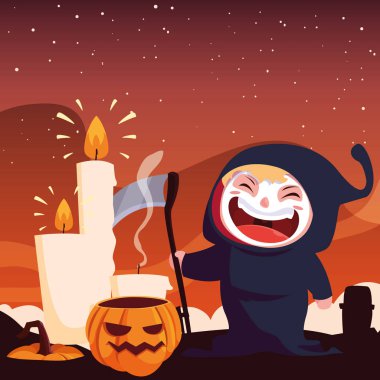 Cadılar Bayramı kostümlü çocuk vektör tasarımı