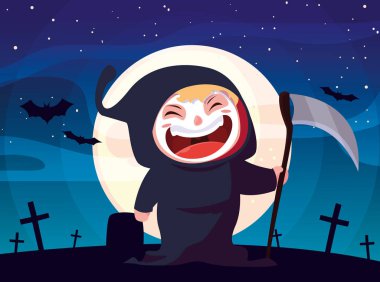 Cadılar Bayramı kostümlü çocuk vektör tasarımı