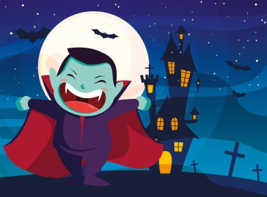 Cadılar Bayramı kostümlü çocuk vektör tasarımı