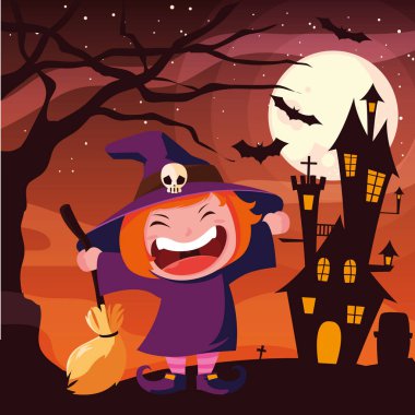Cadılar Bayramı kostümlü çocuk vektör tasarımı