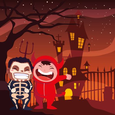 Cadılar Bayramı kostümlü çocuk vektör tasarımı