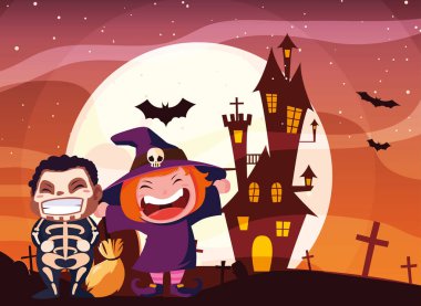 Cadılar Bayramı kostümlü çocuk vektör tasarımı