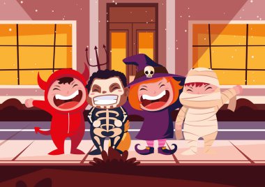 Cadılar Bayramı kostümlü çocuk vektör tasarımı