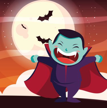 Cadılar Bayramı kostümlü çocuk vektör tasarımı