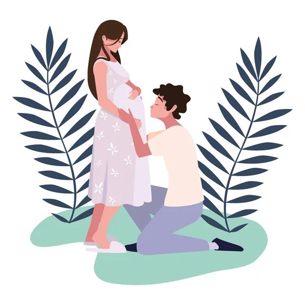 Isolé femme enceinte et l'homme avec la conception de feuilles — Image vectorielle