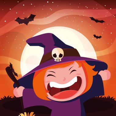 Cadılar Bayramı kostümlü çocuk vektör tasarımı