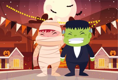 Cadılar Bayramı kostümlü çocuk vektör tasarımı