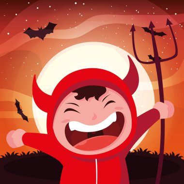 Cadılar Bayramı kostümlü çocuk vektör tasarımı