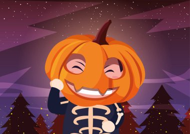 Cadılar Bayramı kostümlü çocuk vektör tasarımı