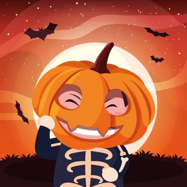 Cadılar Bayramı kostümlü çocuk vektör tasarımı