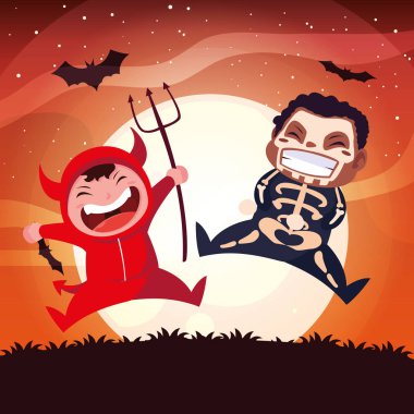 Cadılar Bayramı kostümlü çocuk vektör tasarımı