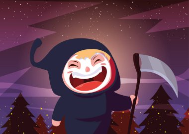 Cadılar Bayramı kostümlü çocuk vektör tasarımı