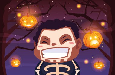 Cadılar Bayramı kostümlü çocuk vektör tasarımı