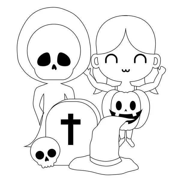 Милые дети, замаскированные под иконы Хэллоуина — стоковый вектор